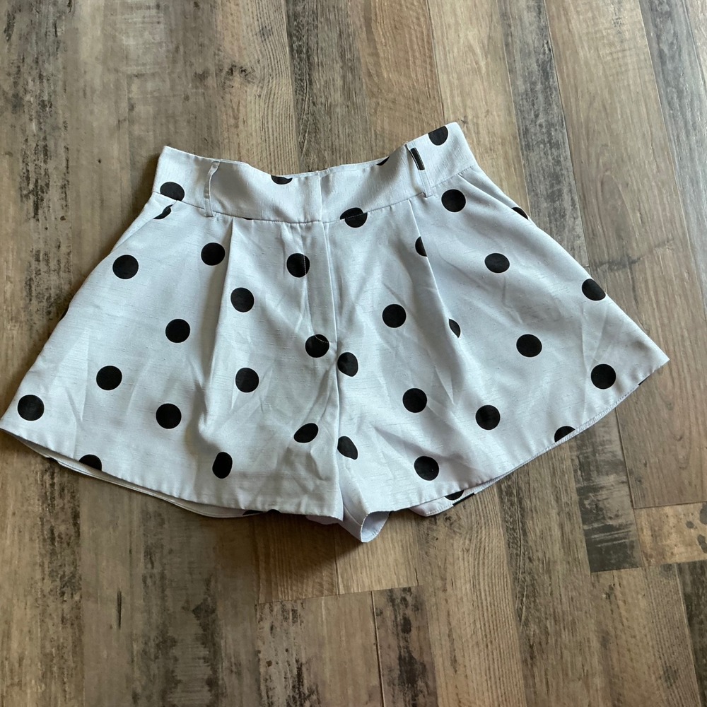 River Island Light Blue Black Polka Dot High Waist Pleated Shorts Retro NWT 14